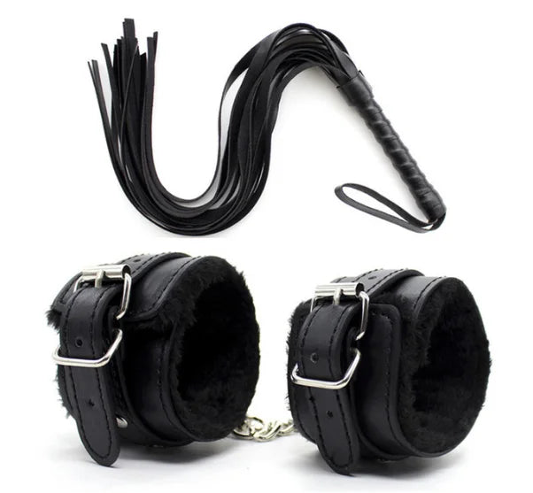 Velvet Restraint Duo — Adjustable Plush Cuffs & Flogger Set
