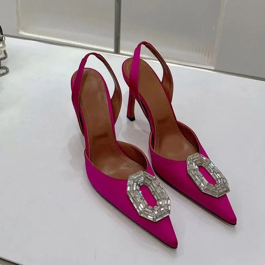 Luxe Silk Rhinestone Slingback Heels