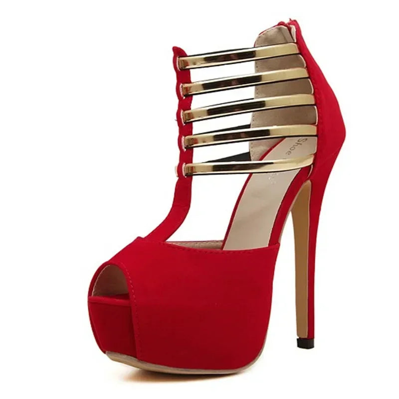 Metal Accent Platform Stilettos