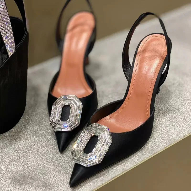 Luxe Silk Rhinestone Slingback Heels