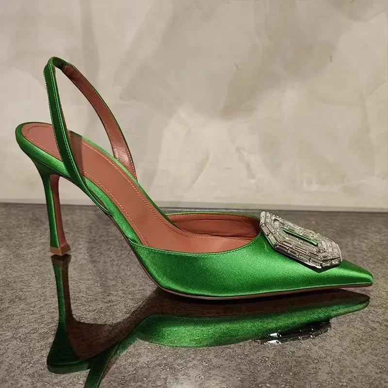 Luxe Silk Rhinestone Slingback Heels